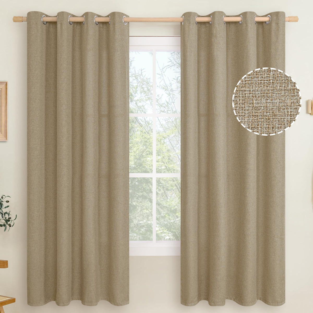 LAMIT 90 Inch Long Oatmeal Linen Curtains for Living Room 2 Panels