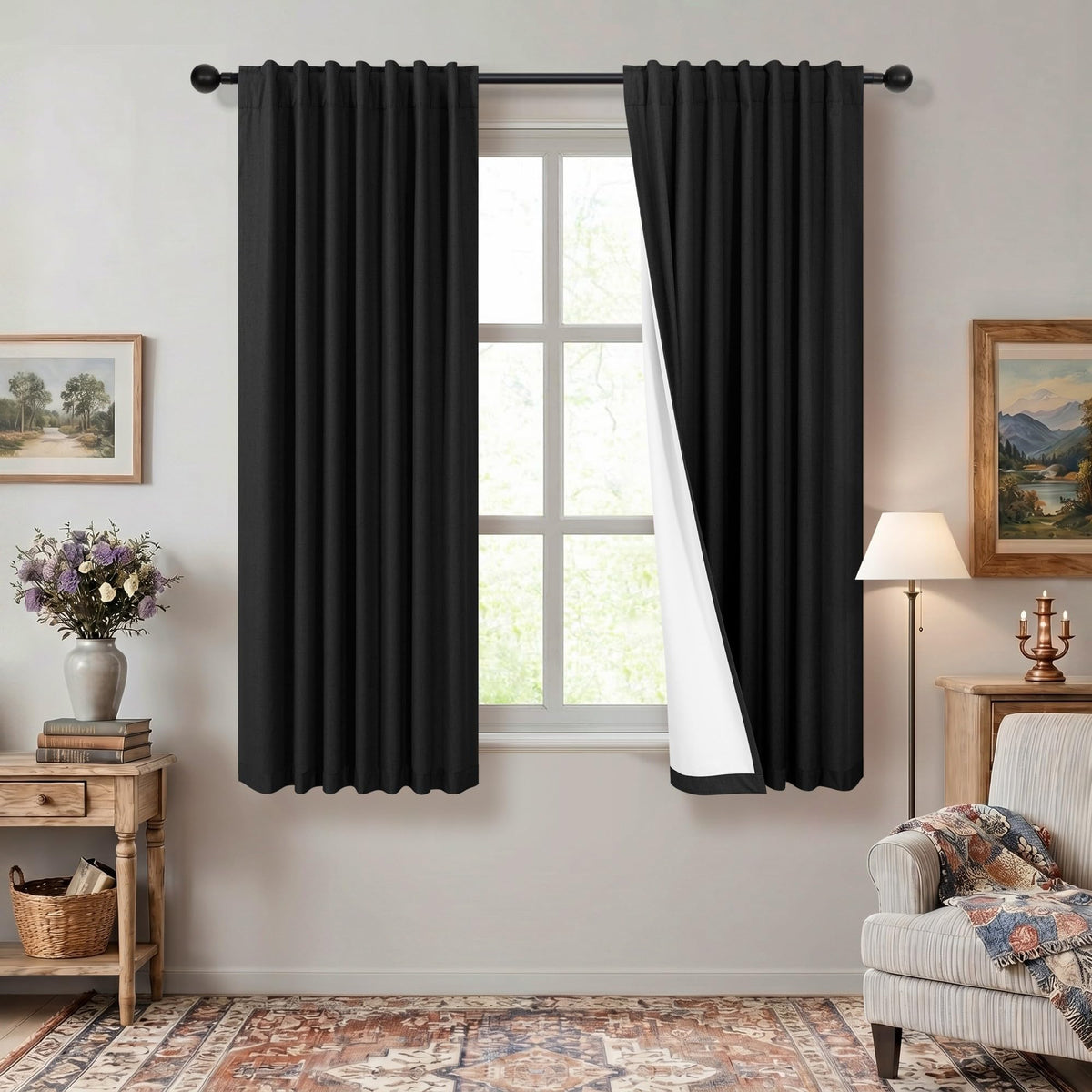 Natural Linen Back Tab Blackout Curtains & Drapes 96 Inch Long for Bedroom Livingroom Farmhouse Curtain 2 Panel Neutral Cute Black Out Room Darkening Thermal Insulated 8ft Pleated Window Curtain Cream