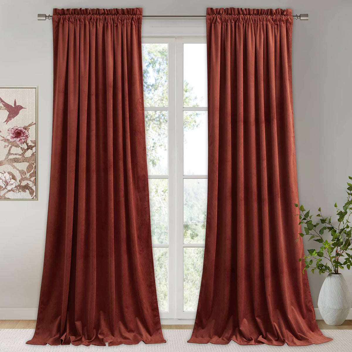 StangH Theater Red Velvet Curtains for Living Room Christmas Decor 2 Panels