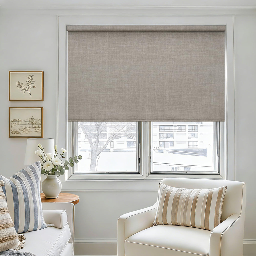 Extra Wide Beige Roller Shades 100% Blackout Blinds for Large Window Bedroom Living Room Dining Free-Stop Cordless Thermal Insulated Black Out Shades with Valance, Room Darkening Blinds Oatmeal,72x72