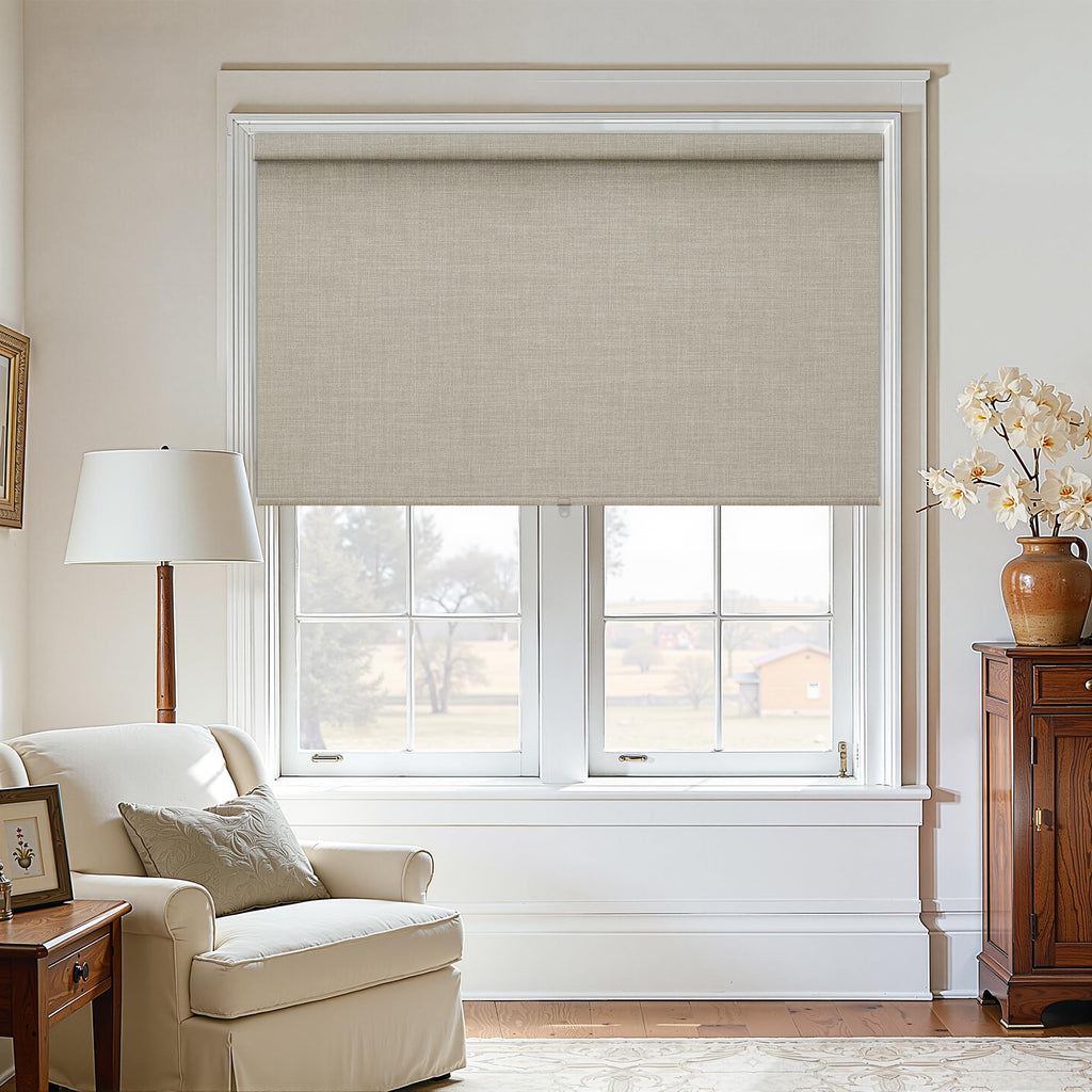 Extra Wide Beige Roller Shades 100% Blackout Blinds for Large Window Bedroom Living Room Dining Free-Stop Cordless Thermal Insulated Black Out Shades with Valance, Room Darkening Blinds Oatmeal,72x72