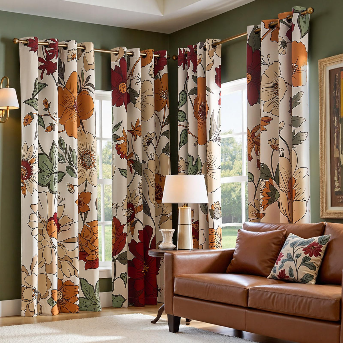 jinchan Black Boho Floral Blackout Curtains W100xL96 Grommet 1 Panel