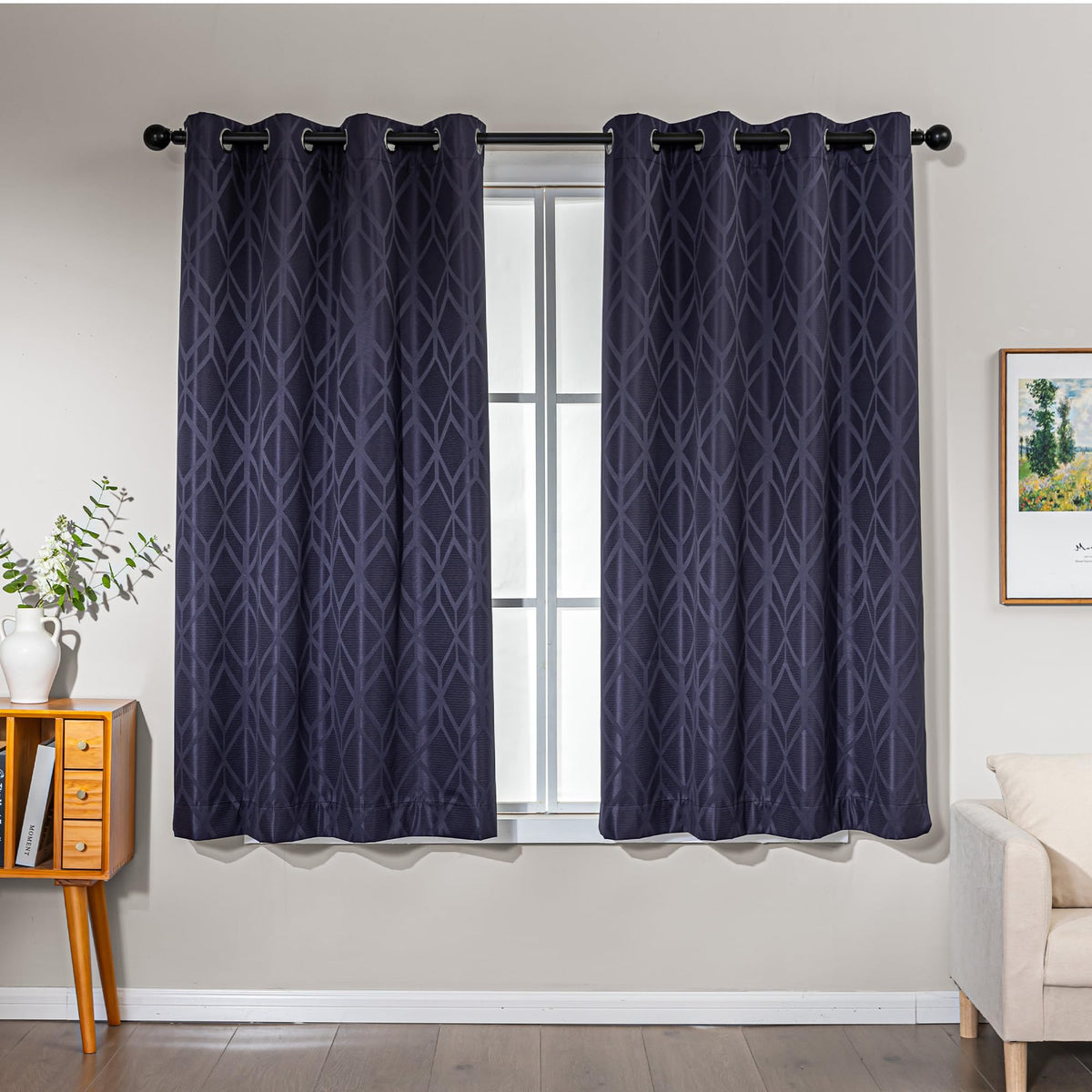 Amazon Basics Jacquard 2-Piece 100% Blackout Curtains, Living Room and Bedroom Drapes, Thermal Insulated Window Treatment, 52"x84", Beige