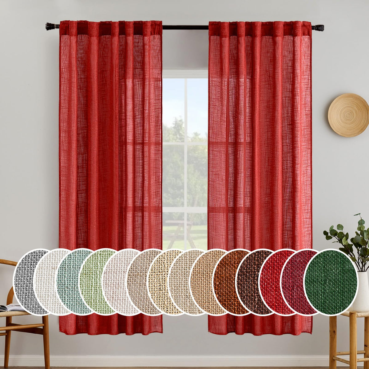 MIULEE Natural White Linen Curtains 52x96 Inch Long 2 Panels for Bedroom