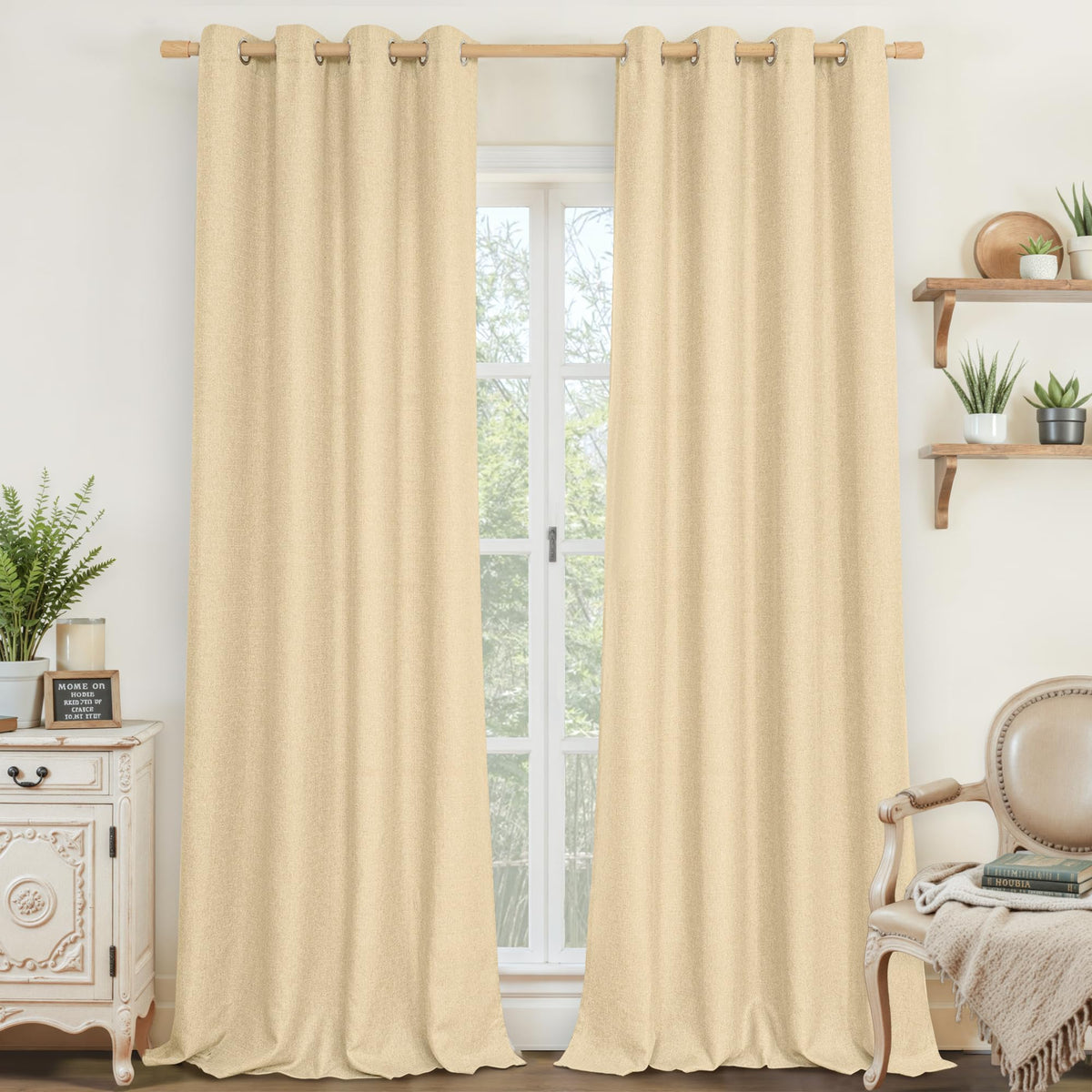 LAMIT 90 Inch Long Oatmeal Linen Curtains for Living Room 2 Panels