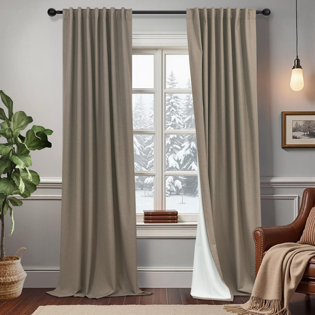 Natural Linen Back Tab Blackout Curtains & Drapes 96 Inch Long for Bedroom Livingroom Farmhouse Curtain 2 Panel Neutral Cute Black Out Room Darkening Thermal Insulated 8ft Pleated Window Curtain Cream