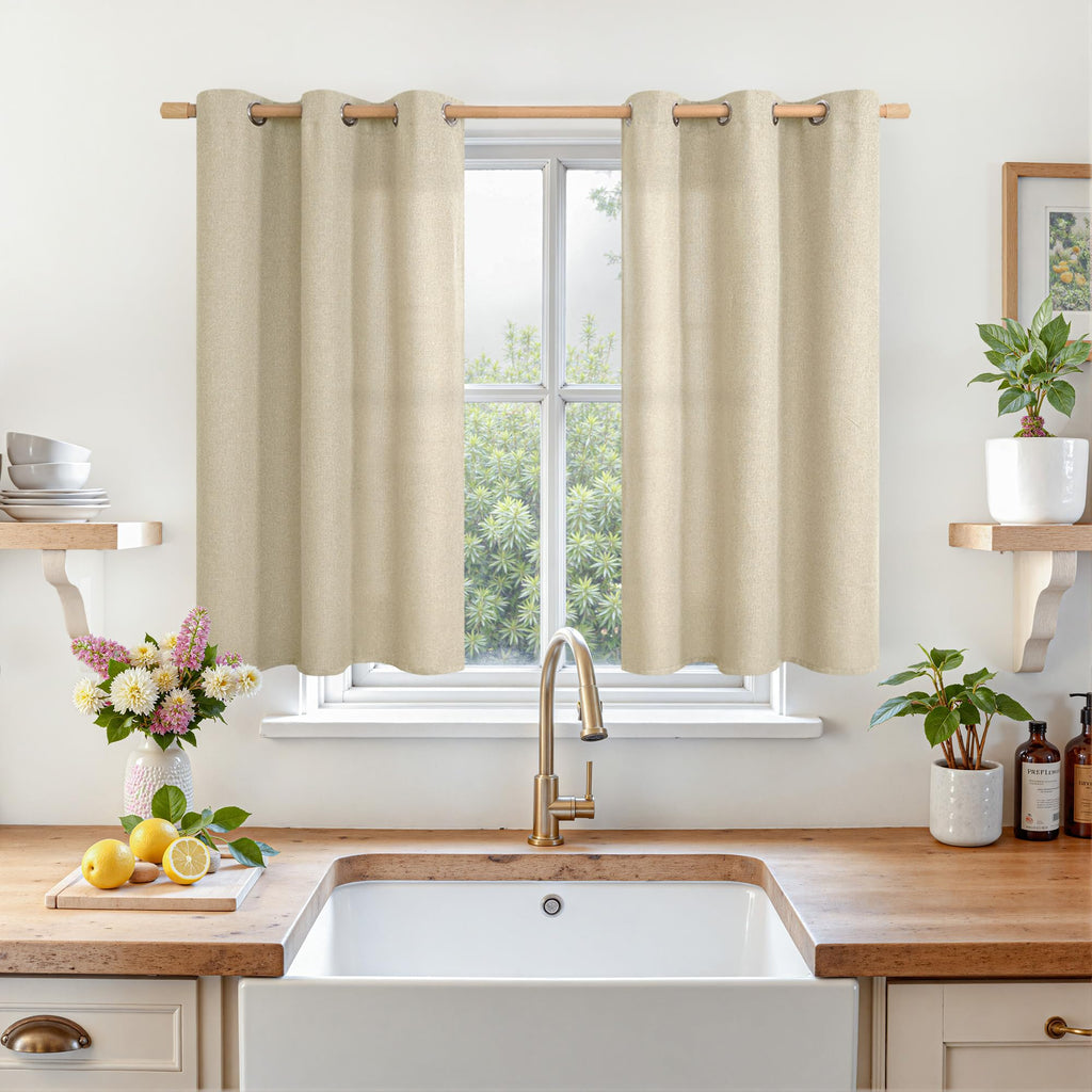 LAMIT 90 Inch Long Oatmeal Linen Curtains for Living Room 2 Panels