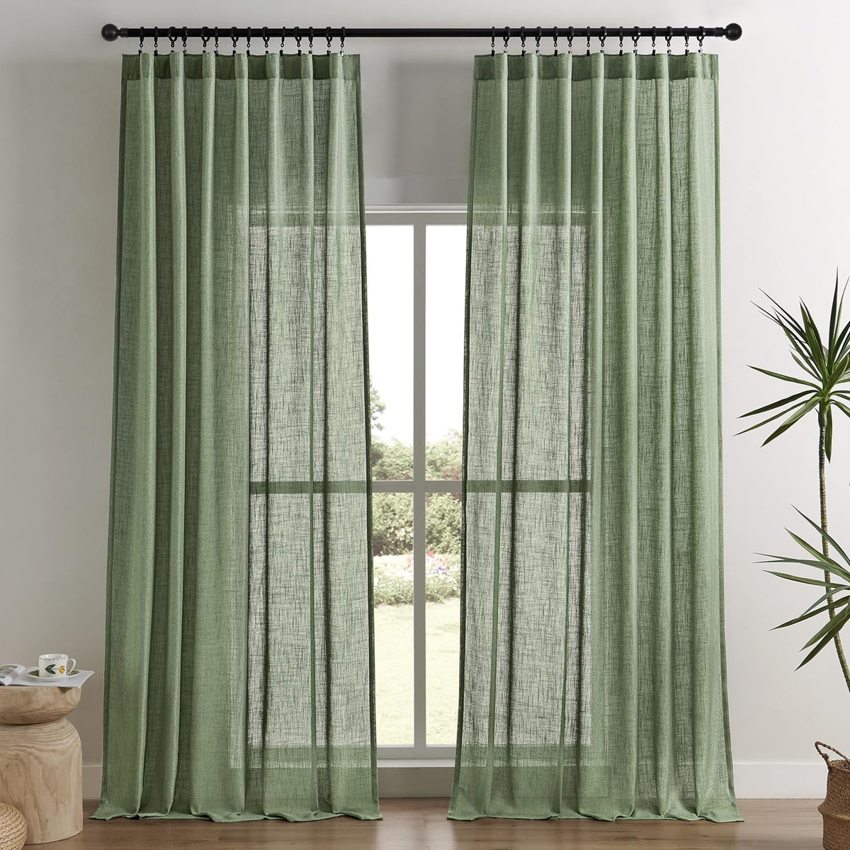 Joydeco Linen Curtains 84 Inch Length 2 Panels,Light Filtering Drapes 52 Inches Wide with Back Tab Rod Pockets (84" L x 52" W, Ivory on Linen)