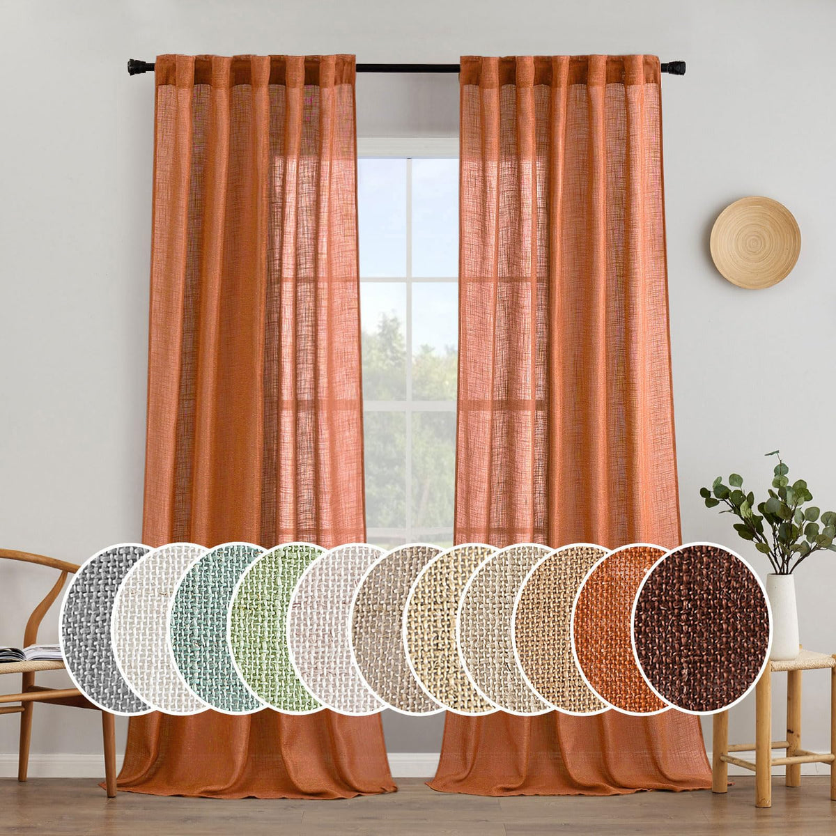 MIULEE Taupe Linen Curtains 52x84 Inch Length for Bedroom and Living Room