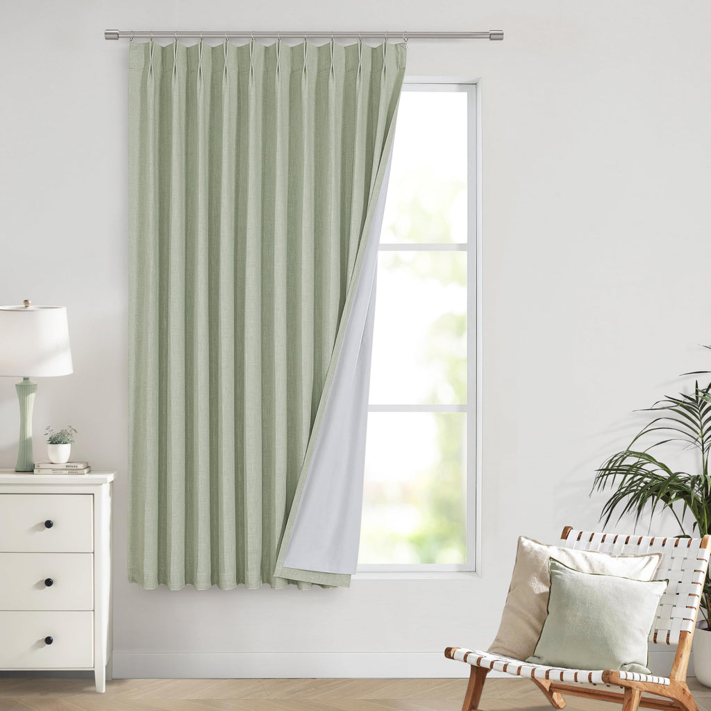 Vision Home Natural Pinch Pleated Full Blackout Curtains Linen Blended Room Darkening Window Curtains 108 inch for Living Room Bedroom Thermal Insulated Pinch Pleat Drapes with Hooks 40" Wx108 Lx2