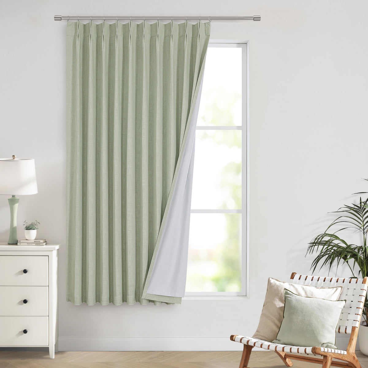 Vision Home Natural Pinch Pleated Full Blackout Curtains Linen Blended Room Darkening Window Curtains 108 inch for Living Room Bedroom Thermal Insulated Pinch Pleat Drapes with Hooks 40" Wx108 Lx2