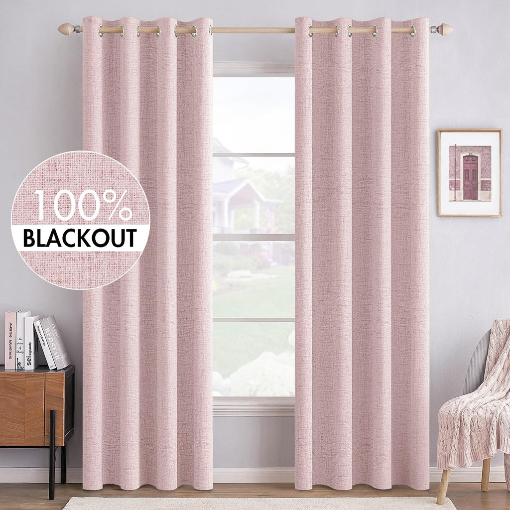 MIULEE 100% Blackout Linen Curtains for Bedroom 52x84 Inches Dusty Blue