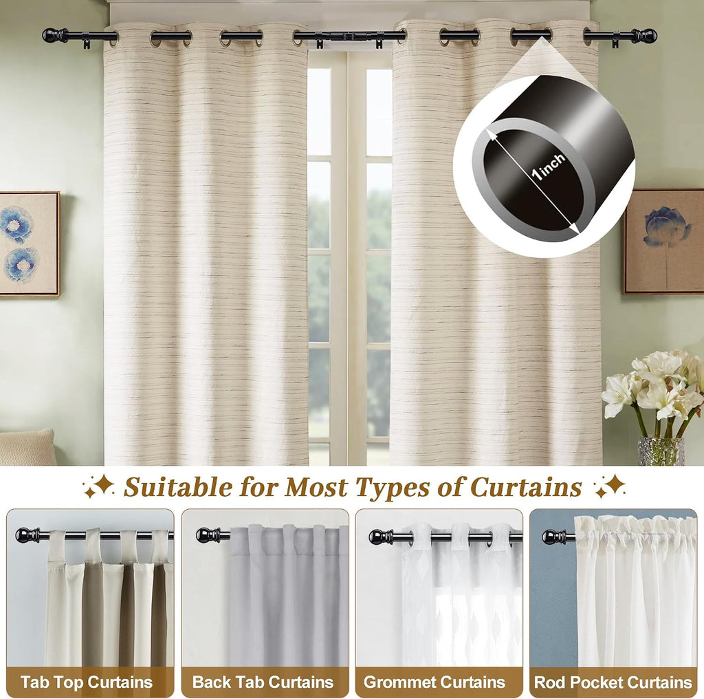 Corner Curtain Rod for Windows 30 to 136 Inches, L-shaped Curved Heavy Duty Corner Window Curtain Rods, Adjustable Renter Friendly 1 Inch Black Drapery Rods for Bedroom Living Room