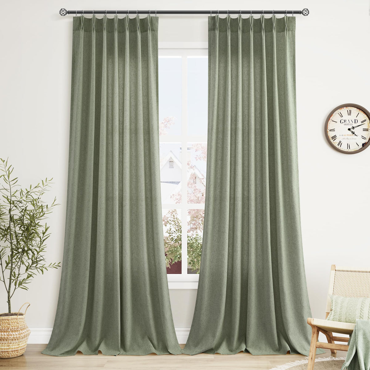 Aersas Linen Pinch Pleated Curtains 84 Inch Length 2 Panels Set for Living Room Cream Semi Sheer Window Curtain for Bedroom Boho Farmhouse Neutral Back Tab Drape Decor with Hooks, Natural Beige Ivory