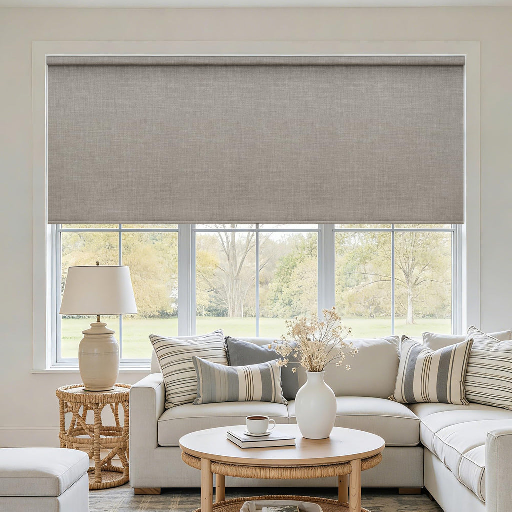 Extra Wide Beige Roller Shades 100% Blackout Blinds for Large Window Bedroom Living Room Dining Free-Stop Cordless Thermal Insulated Black Out Shades with Valance, Room Darkening Blinds Oatmeal,72x72