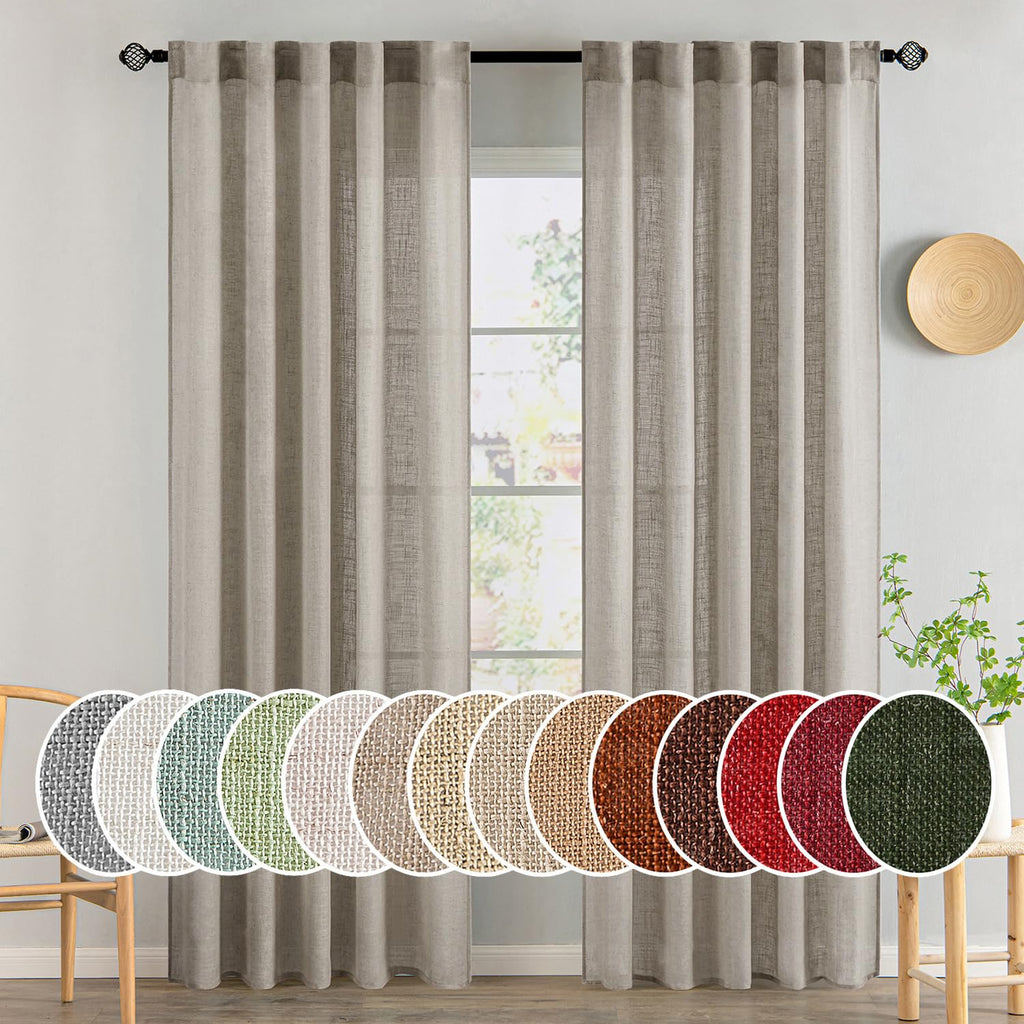 MIULEE Natural White Linen Curtains 52x96 Inch Long 2 Panels for Bedroom
