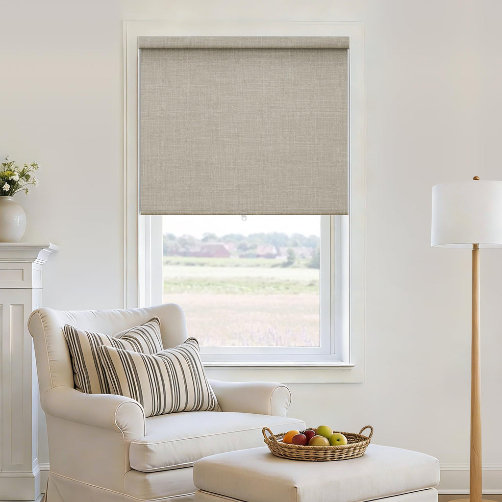 Extra Wide Beige Roller Shades 100% Blackout Blinds for Large Window Bedroom Living Room Dining Free-Stop Cordless Thermal Insulated Black Out Shades with Valance, Room Darkening Blinds Oatmeal,72x72