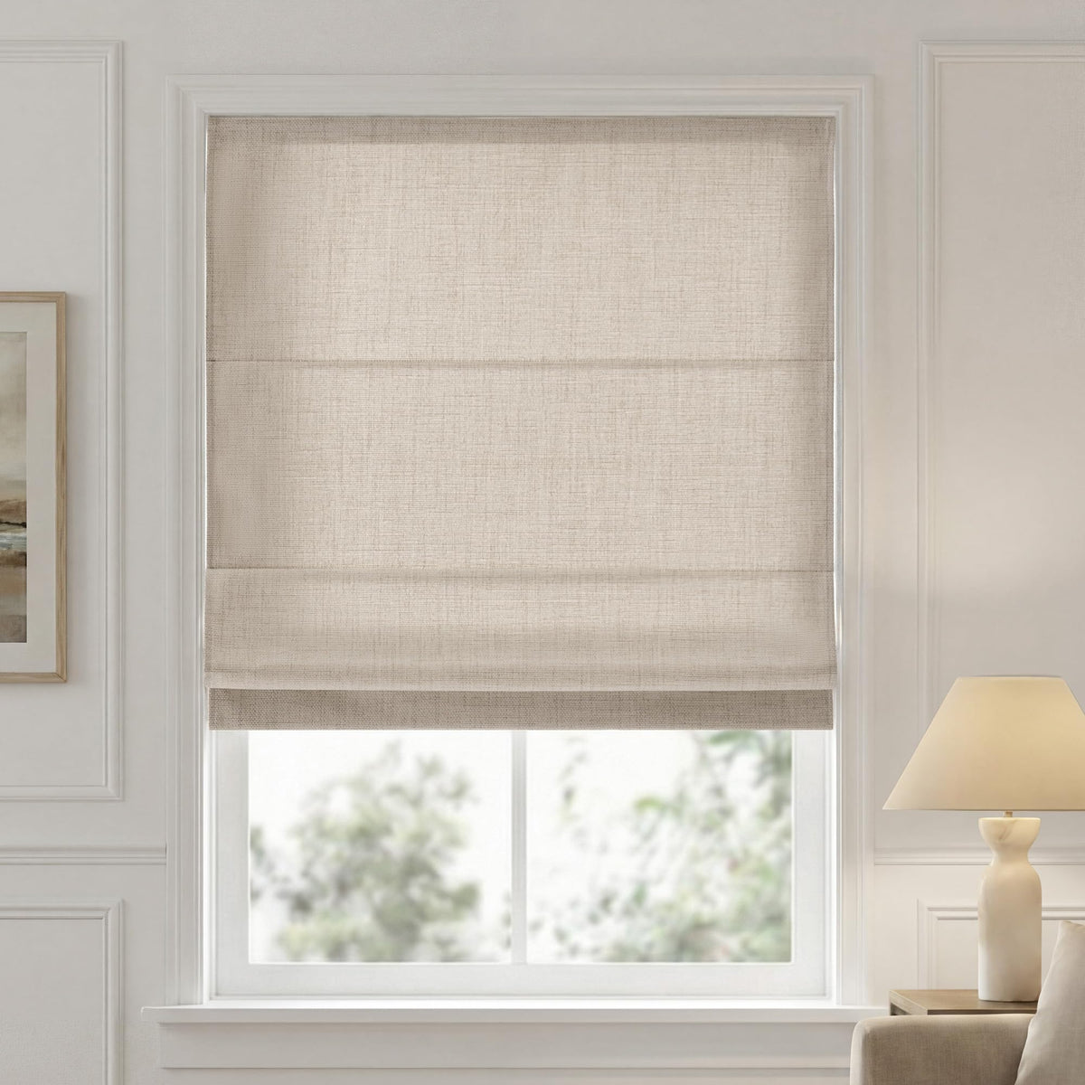 Madison Park Roman Shade, Blackout Blinds Thermal Insulated, 35x64 Linen