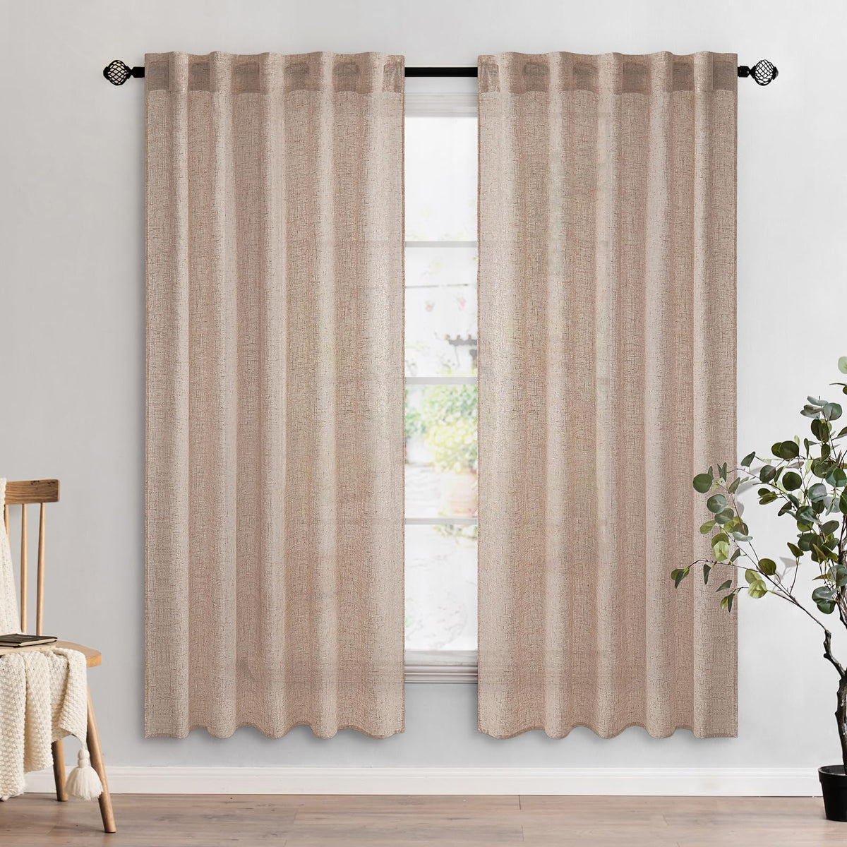 MIULEE Taupe Linen Curtains 52x84 Inch Length for Bedroom and Living Room