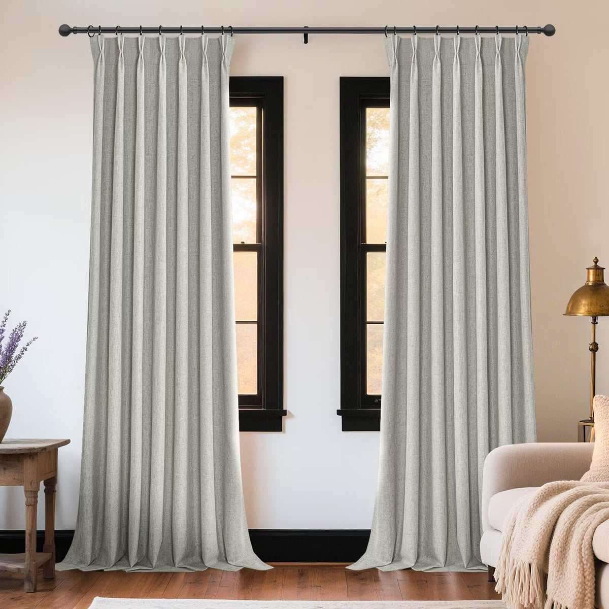 Joydeco Linen Curtains 84 Inch Length 2 Panels,Light Filtering Drapes 52 Inches Wide with Back Tab Rod Pockets (84" L x 52" W, Ivory on Linen)