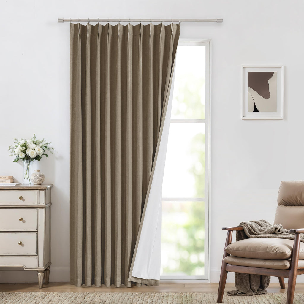 Vision Home Natural Pinch Pleated Full Blackout Curtains Linen Blended Room Darkening Window Curtains 108 inch for Living Room Bedroom Thermal Insulated Pinch Pleat Drapes with Hooks 40" Wx108 Lx2