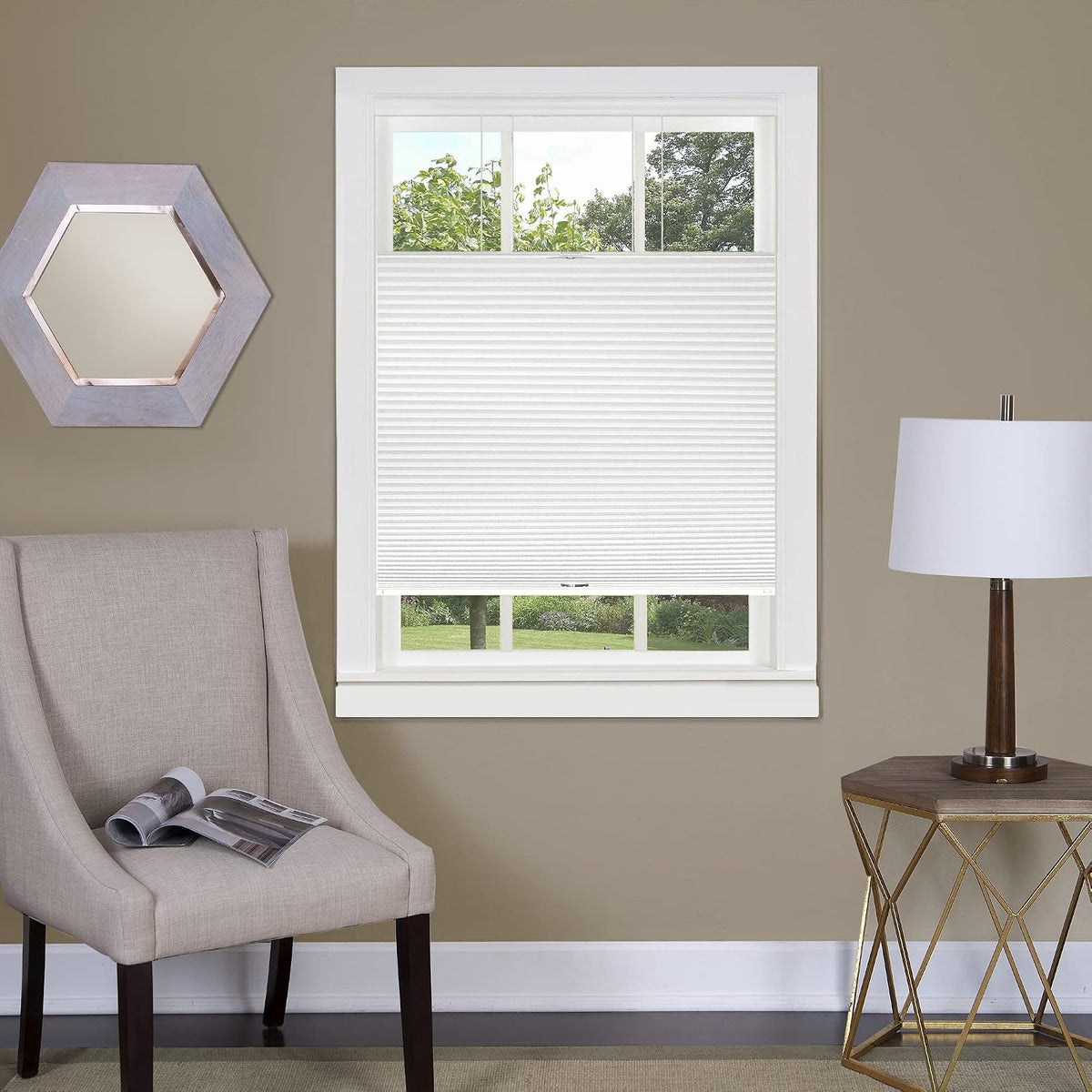 Cordless Cellular Pleated Shades, 27 x 64 in, White, Light Filtering