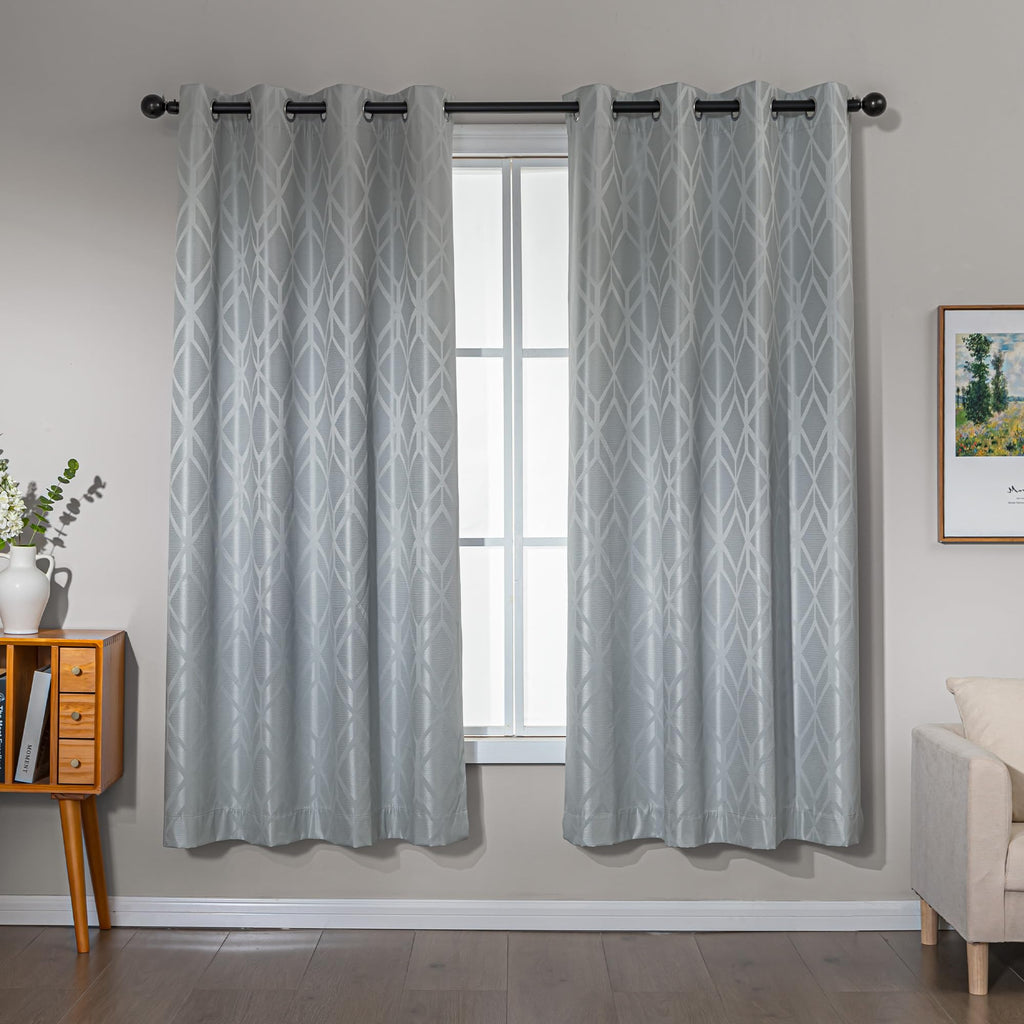 Amazon Basics Jacquard 2-Piece 100% Blackout Curtains, Living Room and Bedroom Drapes, Thermal Insulated Window Treatment, 52"x84", Beige