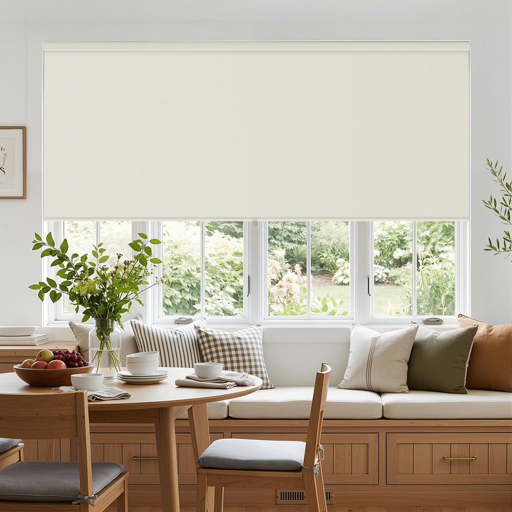 Extra Wide Beige Roller Shades 100% Blackout Blinds for Large Window Bedroom Living Room Dining Free-Stop Cordless Thermal Insulated Black Out Shades with Valance, Room Darkening Blinds Oatmeal,72x72