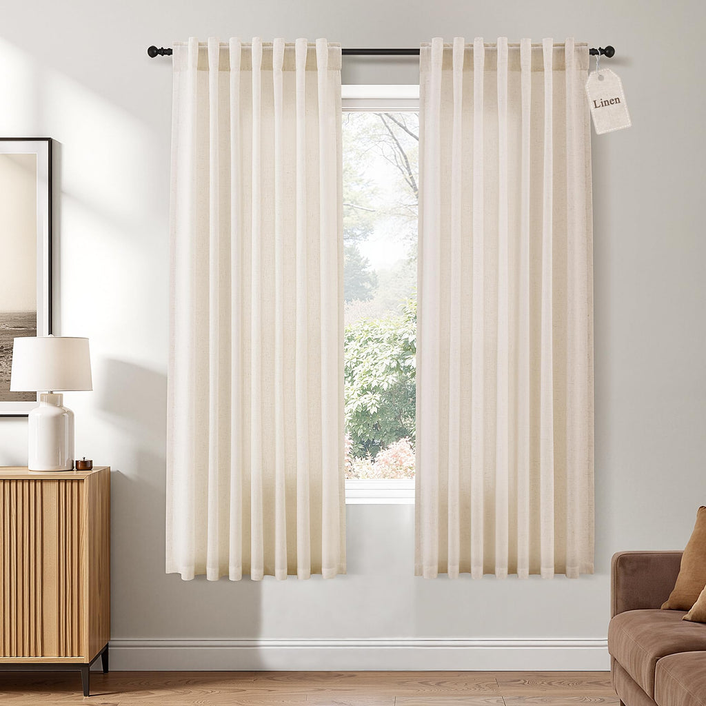 Naturoom Extra Long Linen Curtains 108 Inch 9ft for Living Room Cream Beige