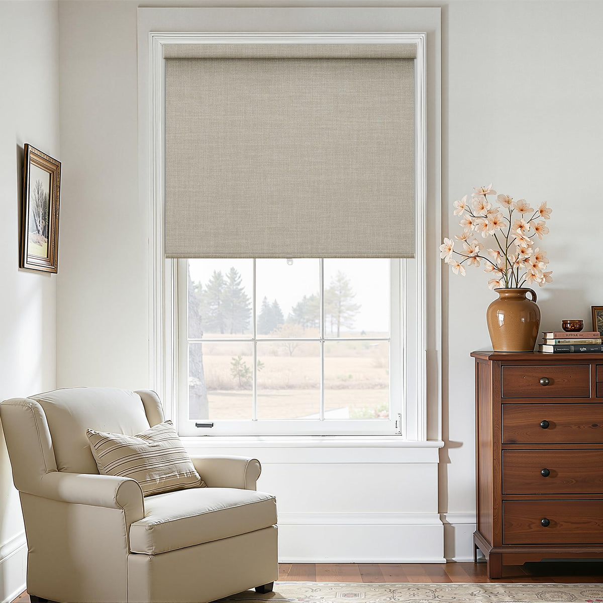 Extra Wide Beige Roller Shades 100% Blackout Blinds for Large Window Bedroom Living Room Dining Free-Stop Cordless Thermal Insulated Black Out Shades with Valance, Room Darkening Blinds Oatmeal,72x72