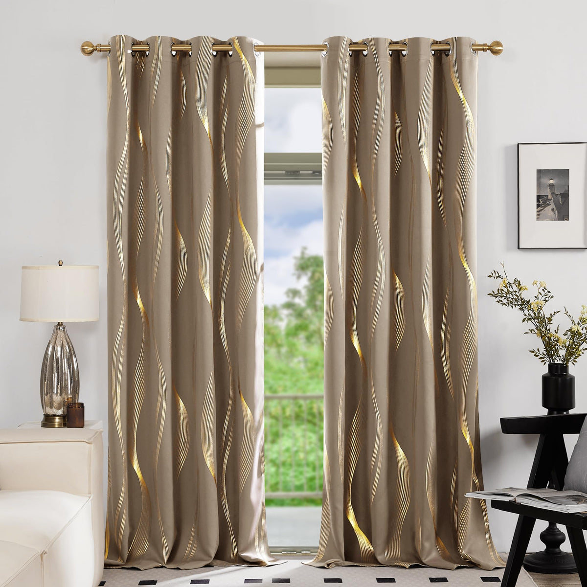 Deconovo Curtains for Living Room, Pattern Blackout Curtains 84 Inches Long