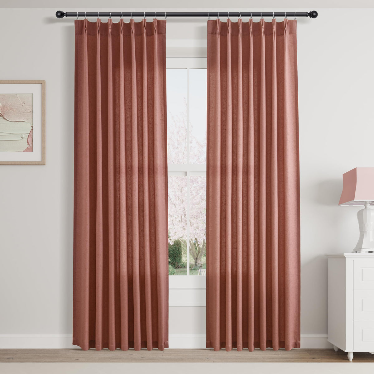 Aersas Linen Pinch Pleated Curtains 84 Inch Length 2 Panels Set for Living Room Cream Semi Sheer Window Curtain for Bedroom Boho Farmhouse Neutral Back Tab Drape Decor with Hooks, Natural Beige Ivory