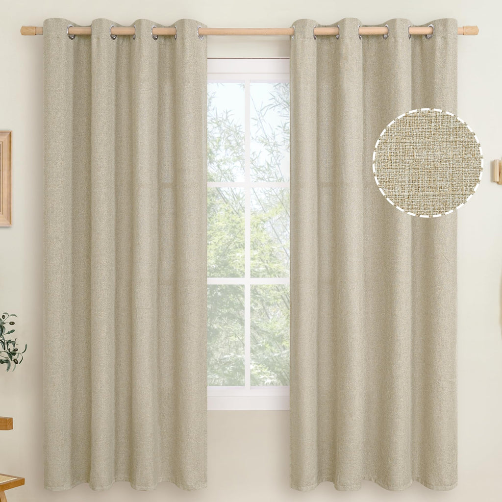 LAMIT 90 Inch Long Oatmeal Linen Curtains for Living Room 2 Panels