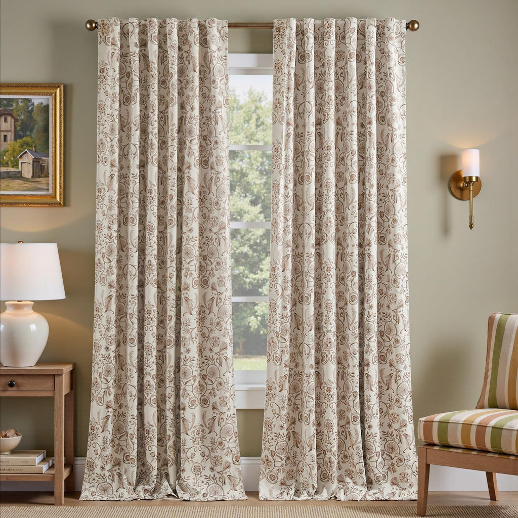 jinchan Black Boho Floral Blackout Curtains W100xL96 Grommet 1 Panel