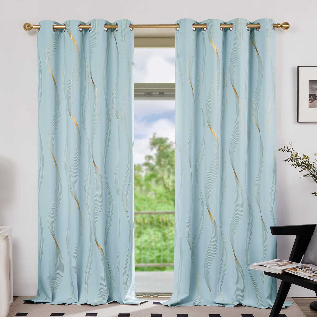 Deconovo Curtains for Living Room, Pattern Blackout Curtains 84 Inches Long