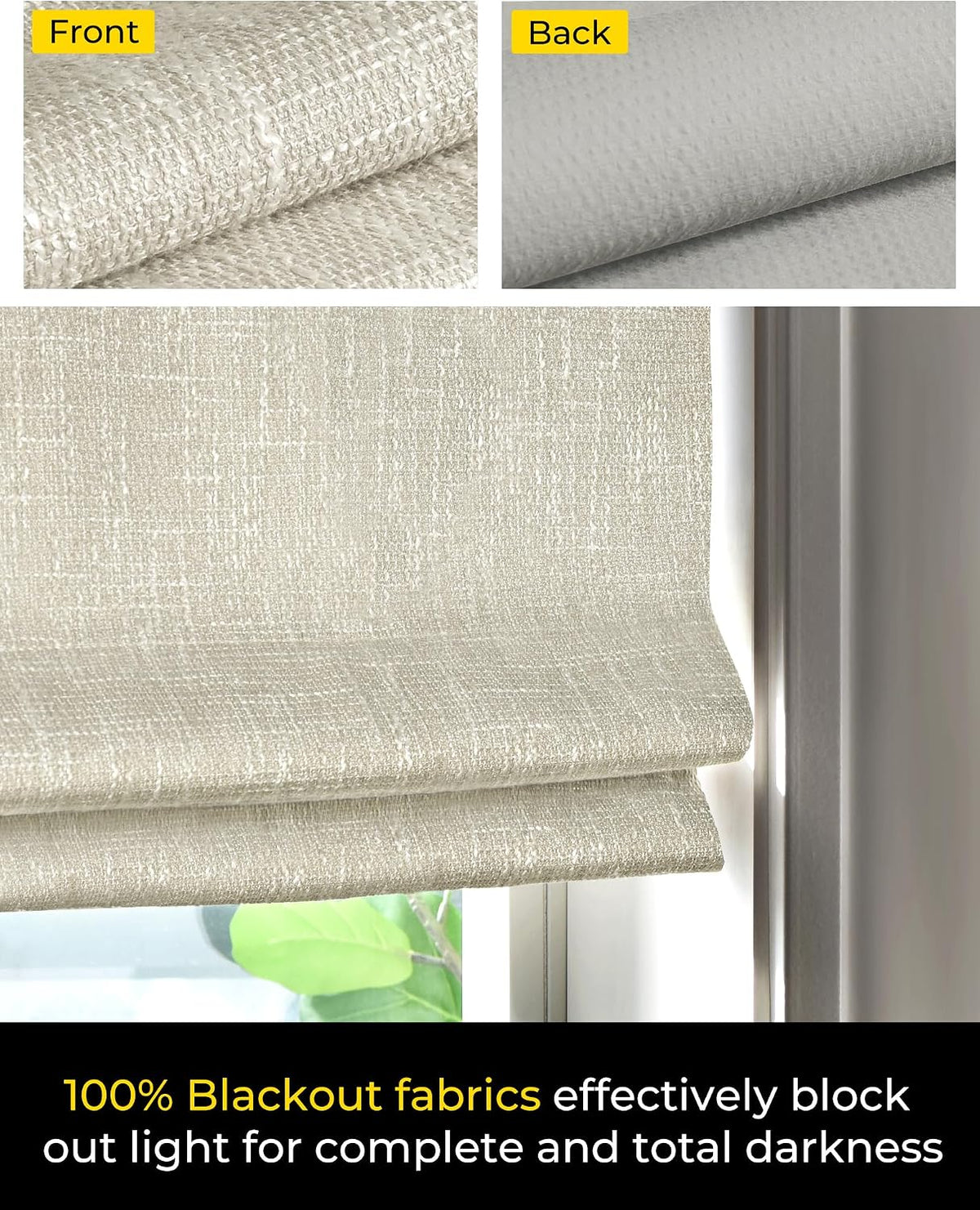UNISHADES No Drill Cordless Roman Shades, Room Darkening, 35×64 in Beige