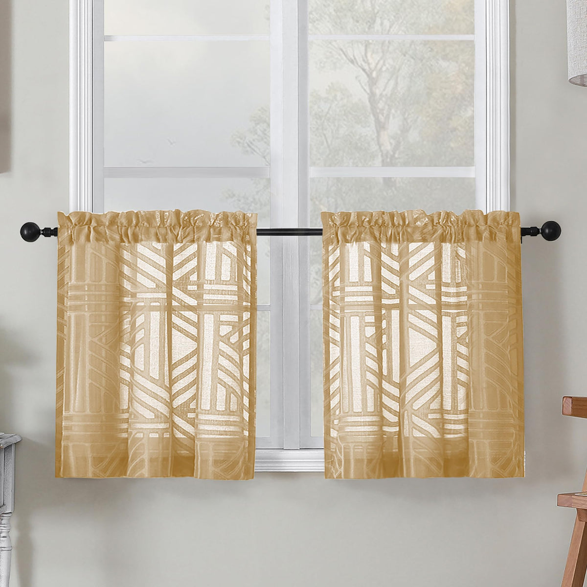 Simplebrand Dusty Blue Semi Sheer Curtains 45 Inch Length 2 Panels, Geometric Jacquard Clip Textured Short Sheer Curtains for Bedroom，Modern Elegant Window Curtains Drapes/Treatment Sheer，42x45 inch
