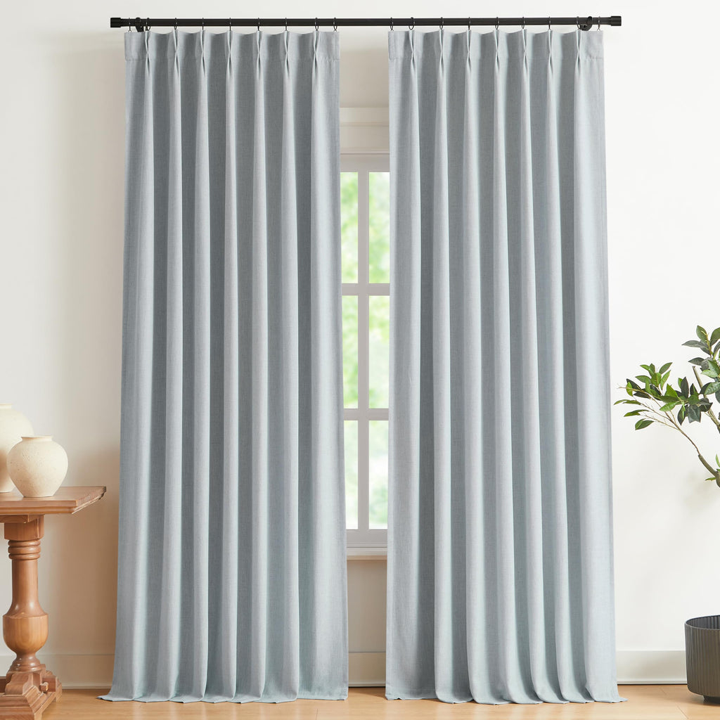 Vision Home Natural Pinch Pleated Full Blackout Curtains Linen Blended Room Darkening Window Curtains 95 inch for Living Room Bedroom Thermal Insulated Pinch Pleat Drapes with Hooks 2 Panel 40"Wx95"L