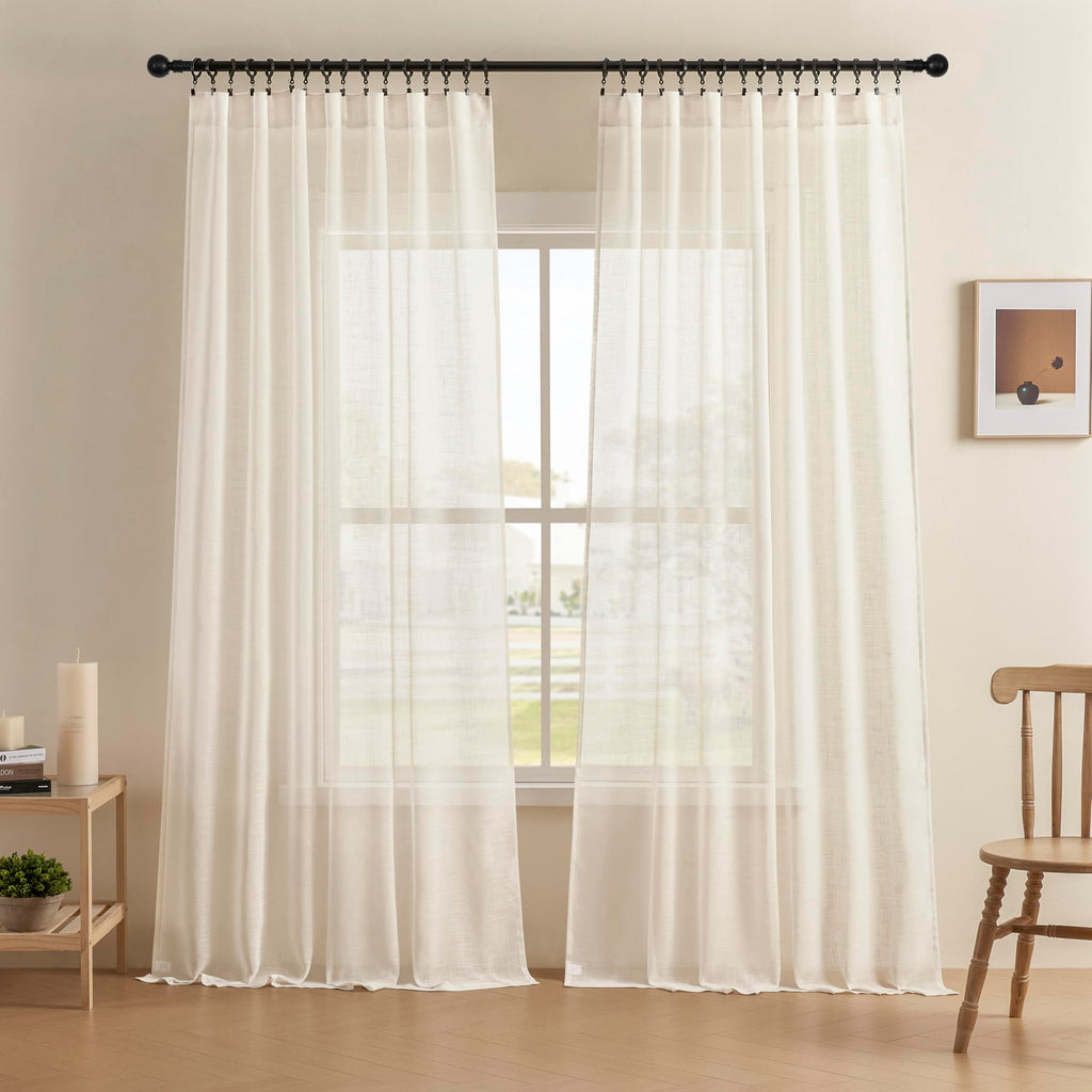 Joydeco Linen Curtains 84 Inch Length 2 Panels,Light Filtering Drapes 52 Inches Wide with Back Tab Rod Pockets (84" L x 52" W, Ivory on Linen)
