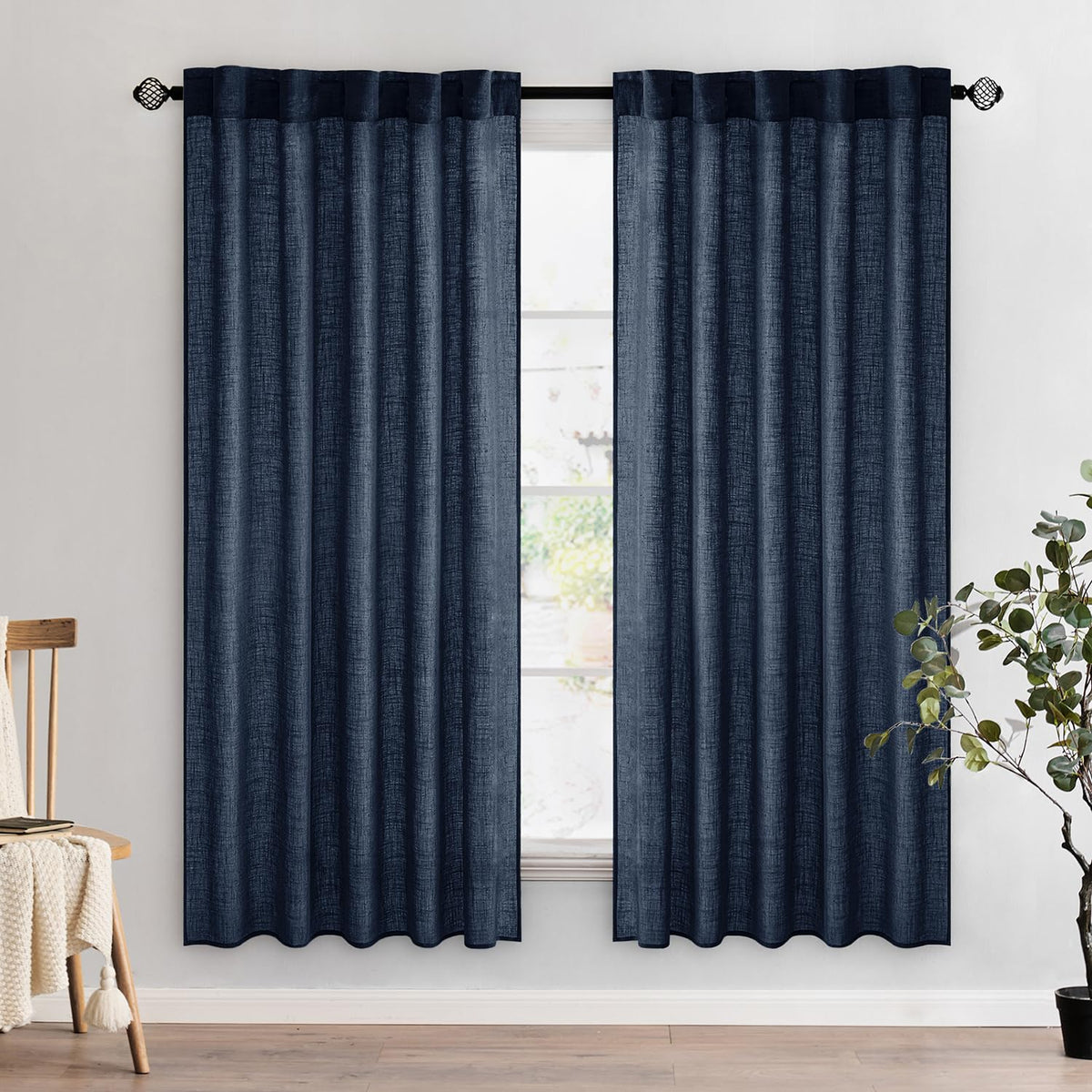 MIULEE Natural White Linen Curtains 52x96 Inch Long 2 Panels for Bedroom