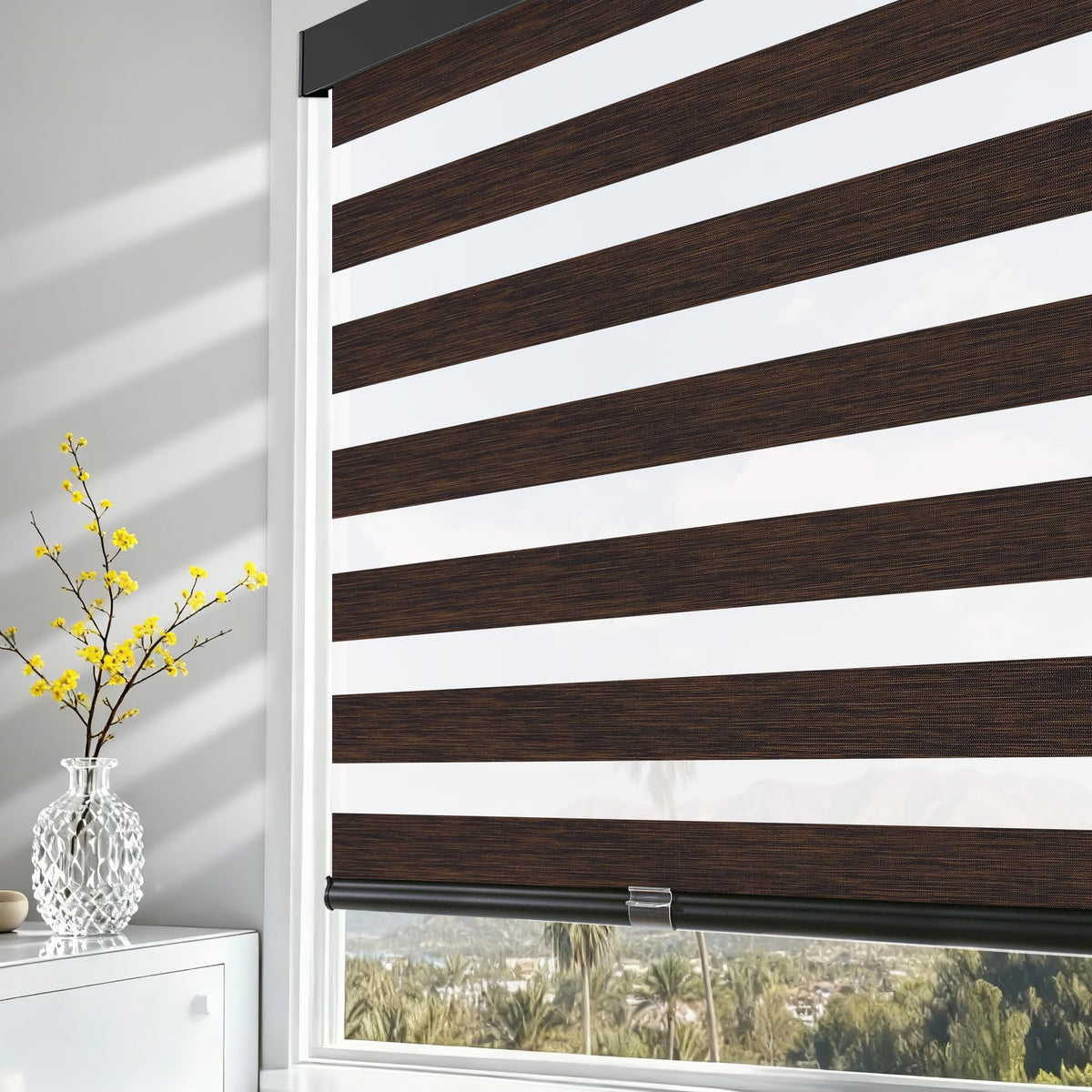 AOSKY Cordless Zebra Blinds for Indoor Windows, 34" W x 72" H, White