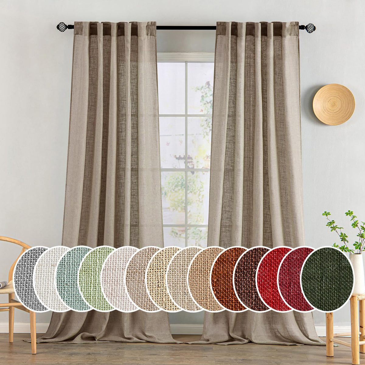 MIULEE Natural White Linen Curtains 52x96 Inch Long 2 Panels for Bedroom