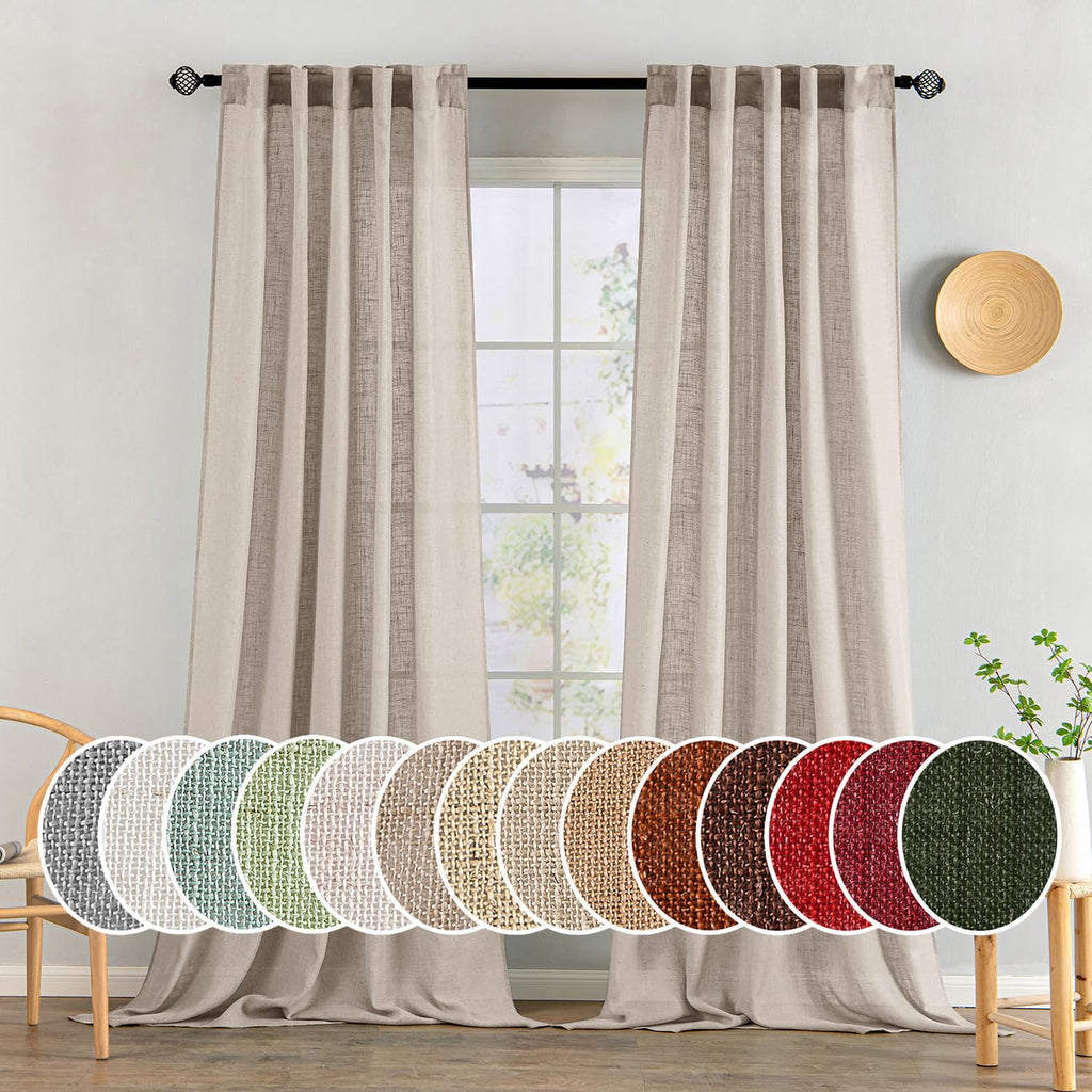MIULEE Natural White Linen Curtains 52x96 Inch Long 2 Panels for Bedroom