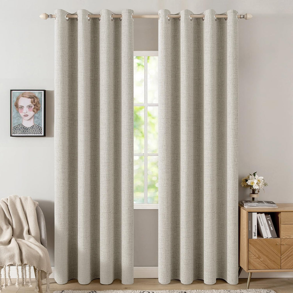 MIULEE 100% Blackout Linen Curtains for Bedroom 52x84 Inches Dusty Blue