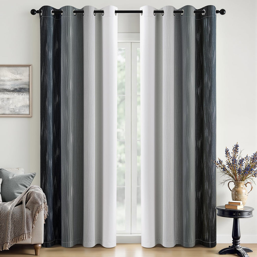 MIULEE Navy Blue and Greyish White Ombre Blackout Curtains 52Wx84L Set of 2