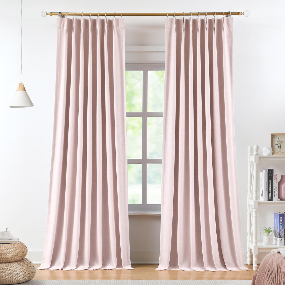 Vision Home Natural Pinch Pleated Full Blackout Curtains Linen Blended Room Darkening Window Curtains 108 inch for Living Room Bedroom Thermal Insulated Pinch Pleat Drapes with Hooks 40" Wx108 Lx2