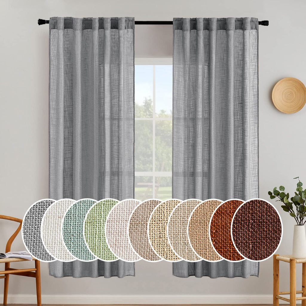MIULEE Taupe Linen Curtains 52x84 Inch Length for Bedroom and Living Room