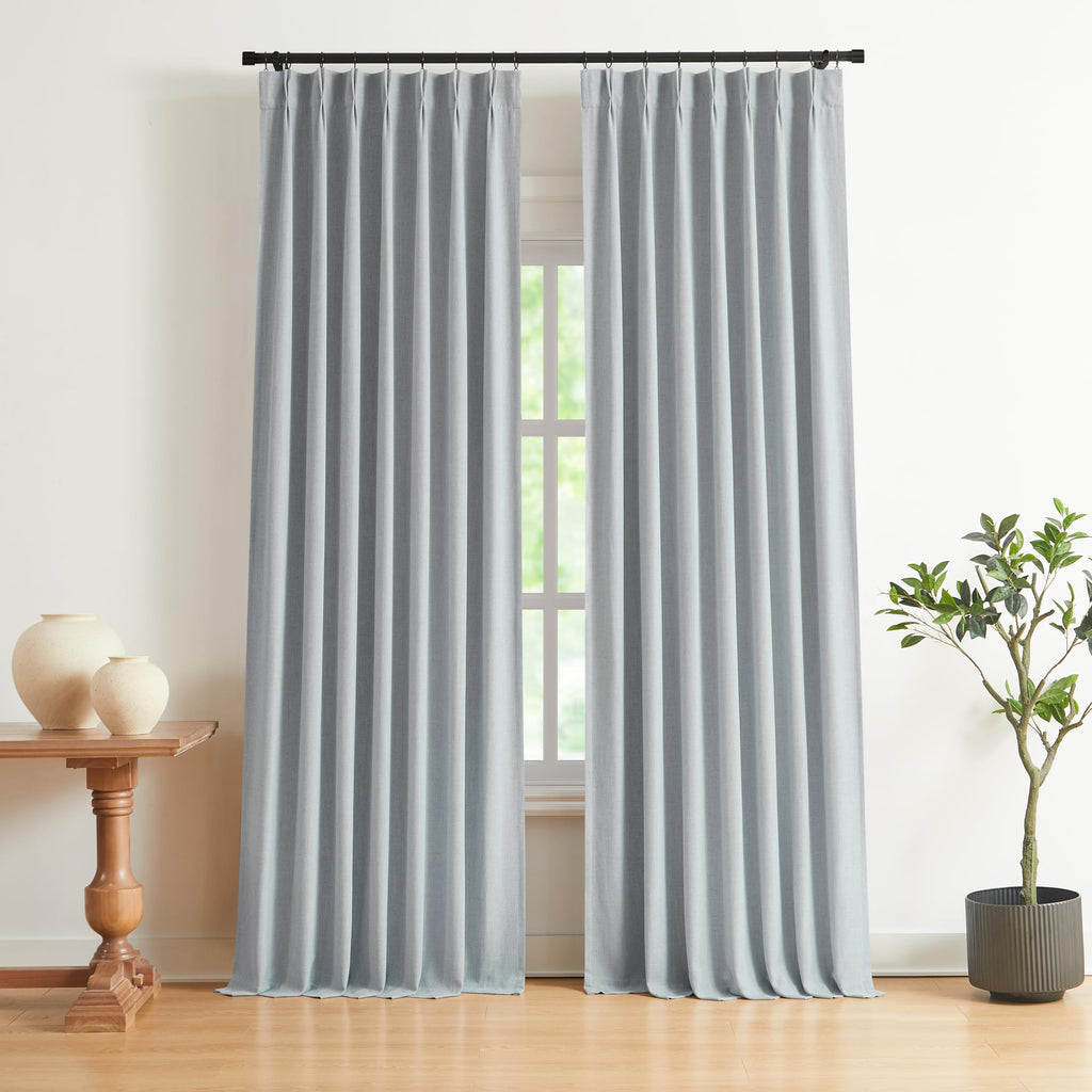 Vision Home Natural Pinch Pleated Full Blackout Curtains Linen Blended Room Darkening Window Curtains 108 inch for Living Room Bedroom Thermal Insulated Pinch Pleat Drapes with Hooks 40" Wx108 Lx2