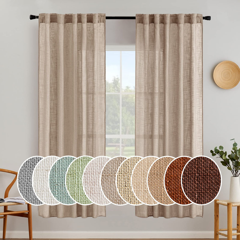 MIULEE Natural White Linen Curtains 52x96 Inch Long 2 Panels for Bedroom