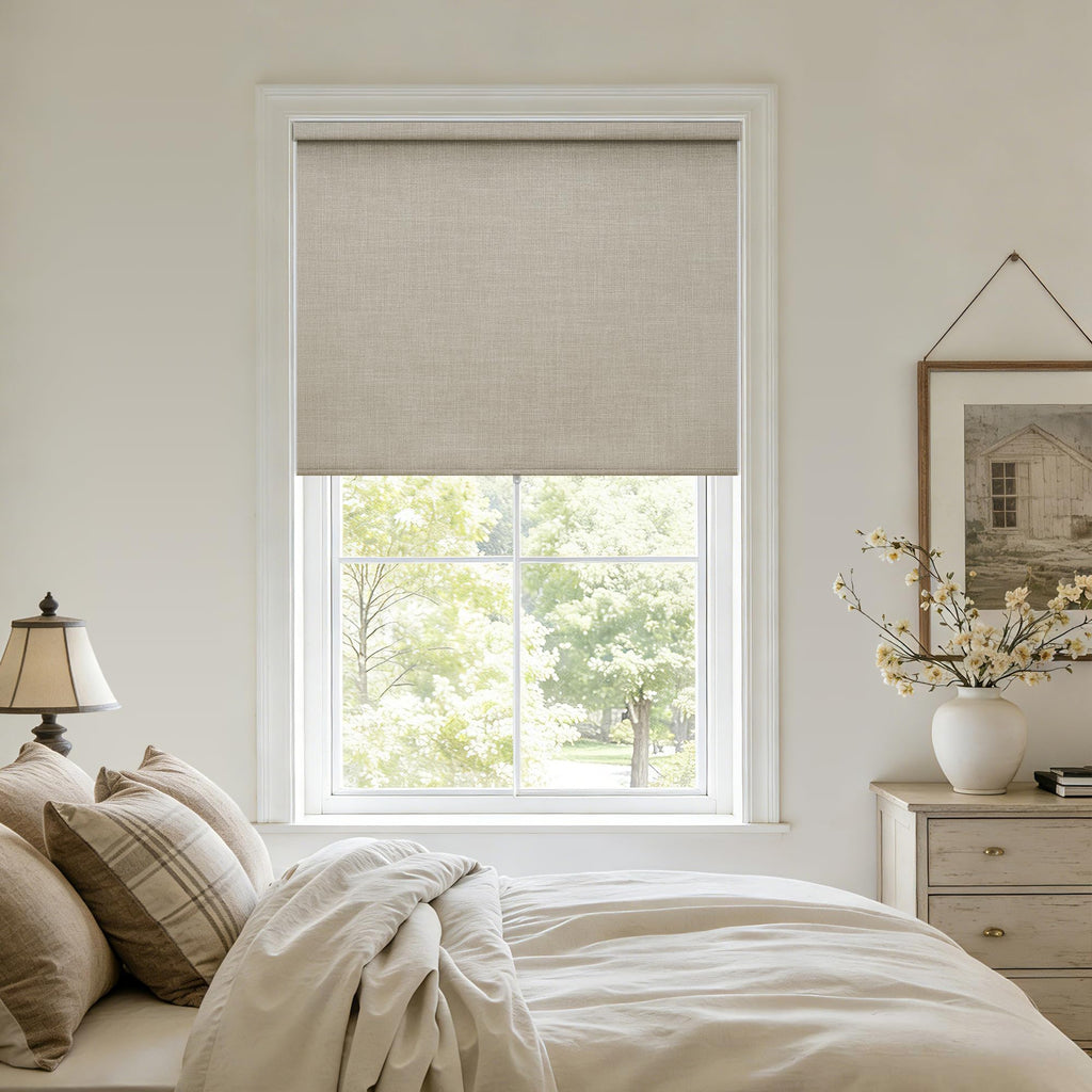 Extra Wide Beige Roller Shades 100% Blackout Blinds for Large Window Bedroom Living Room Dining Free-Stop Cordless Thermal Insulated Black Out Shades with Valance, Room Darkening Blinds Oatmeal,72x72